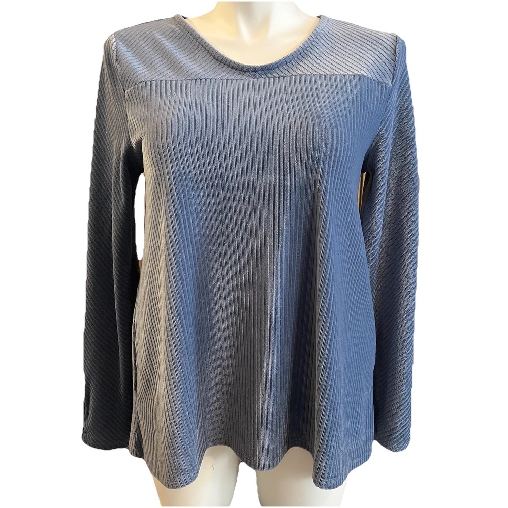 Soft Surroundings Light Blue Lucy Luxe Velour Ribbed Stretch Top Women's‎ L Cozy